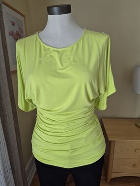 Ruched Neon Lime Short Sleeve Top
